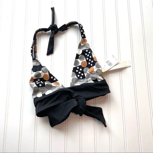 Cute bikini top Perry Ellis triangle Halter Black gray size Medium Polka Dot nwt - Picture 7 of 9